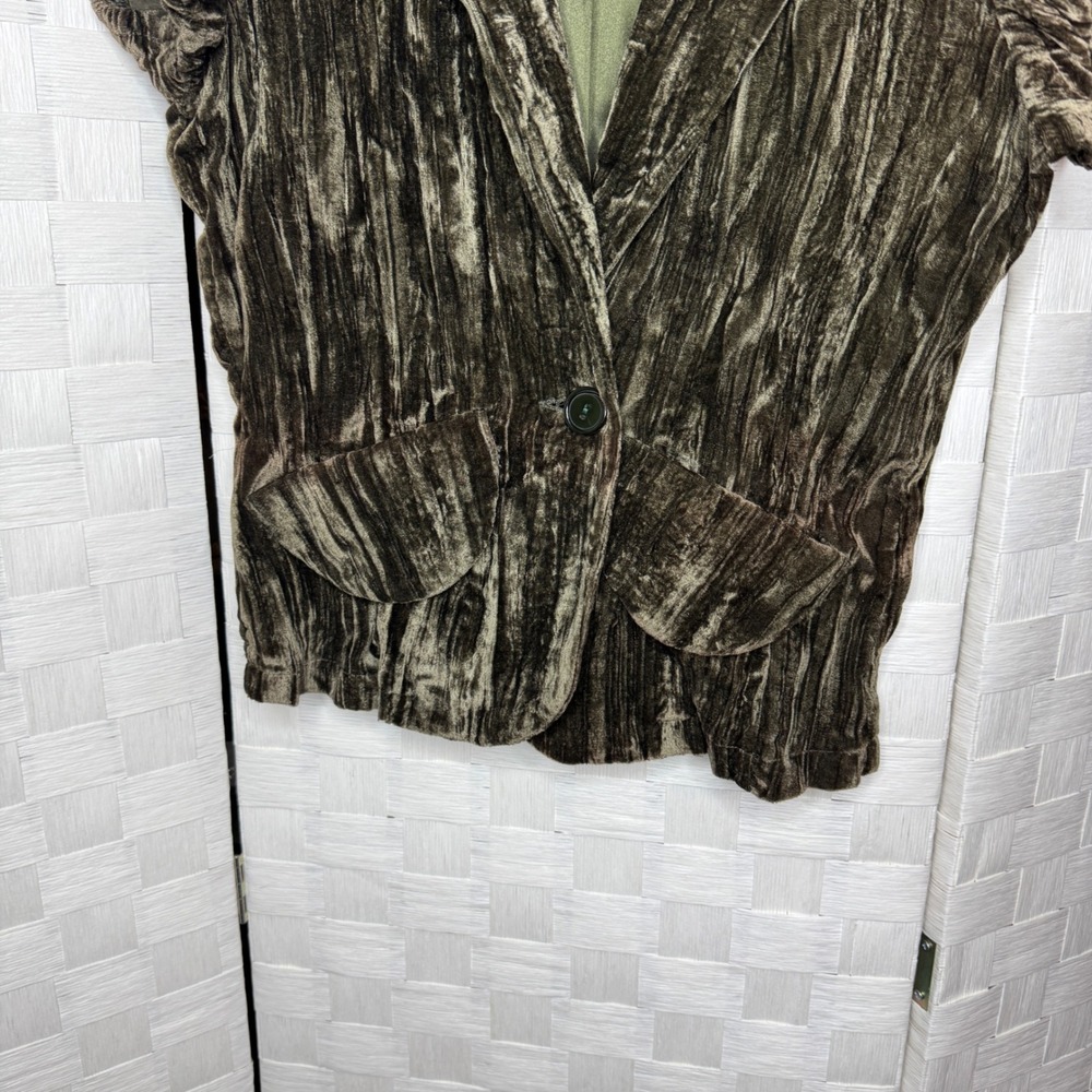 Fang Olive Green Crushed Velvet Short Sleeve Blazer Jacket Large Y2K Whimsigoth - Picture 2 of 5